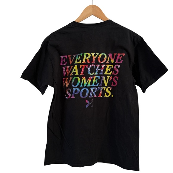 Port Company Tops - Everyone Watches Women's Sports T-Shirt Black Rainbow Short Sleeve Tee Medium